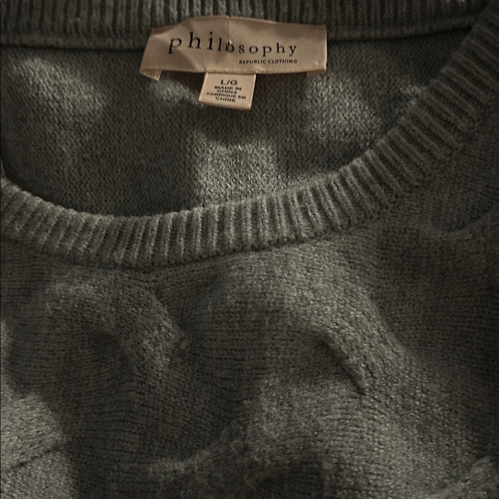 NWOT PHILOSOPHY Women’s Light Gray Sweater, Long sleeve, Textured w/Waistband - Picture 6 of 13